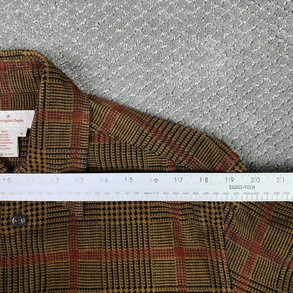 Ermenegildo Zegna Houndstooth Corduroy Shirt Men's Medium Brown Cotton Italy - Picture 9 of 11